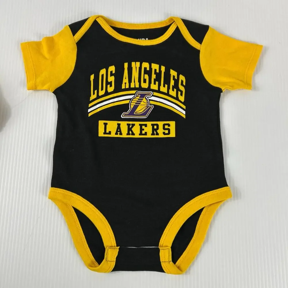 (3) NBA LA Lakers 1 PC Infant Outfits 3-6 month NWT Black Yellow White Cotton
